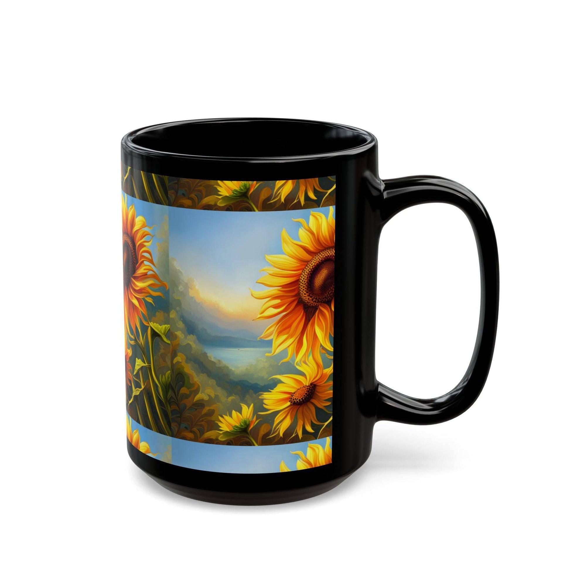 Black Sunflower Breakfast Mug (11oz, 15oz)  -  UK and Europe Only - Zion Legend Fashions