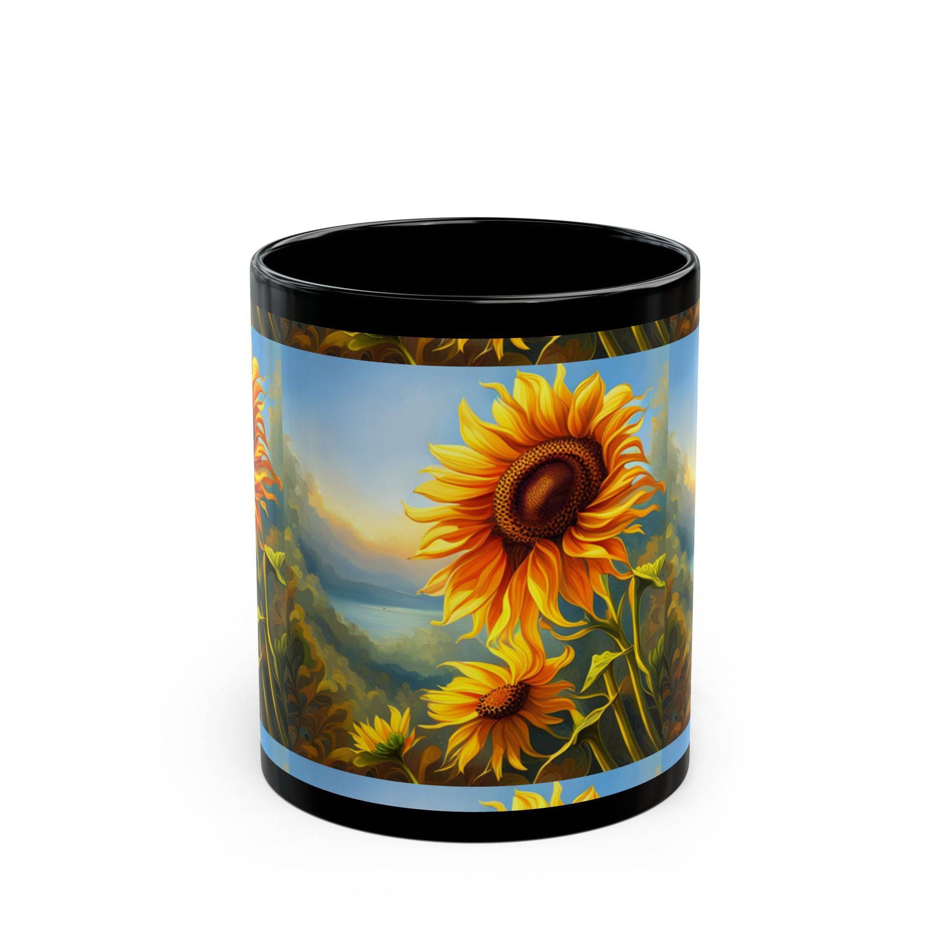 Black Sunflower Breakfast Mug (11oz, 15oz)  -  UK and Europe Only - Zion Legend Fashions