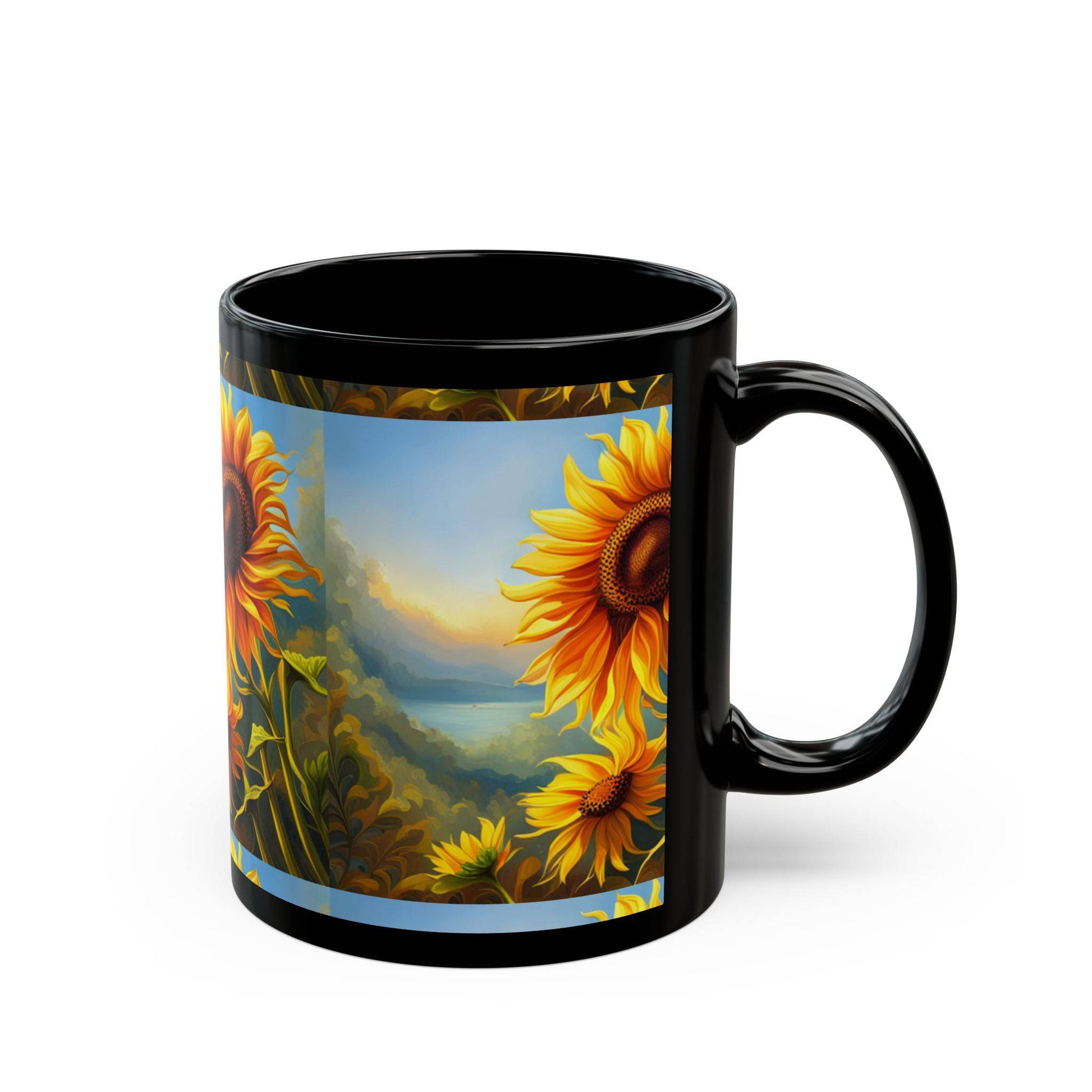 Black Sunflower Breakfast Mug (11oz, 15oz)  -  UK and Europe Only - Zion Legend Fashions