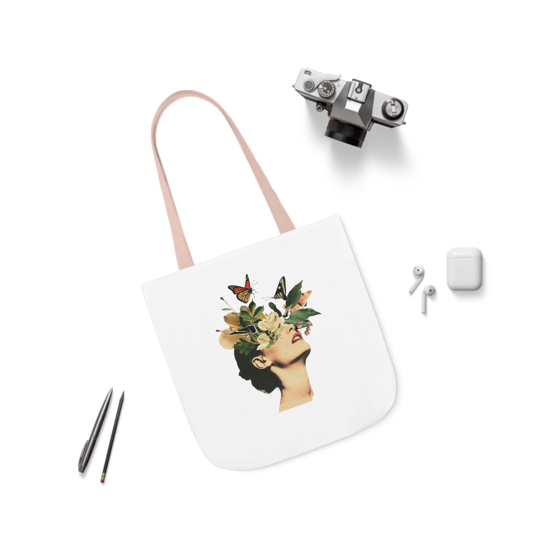 Flower Canvas Tote Bag, 5-Color Straps  -  USA & UK Only - Zion Legend Fashions