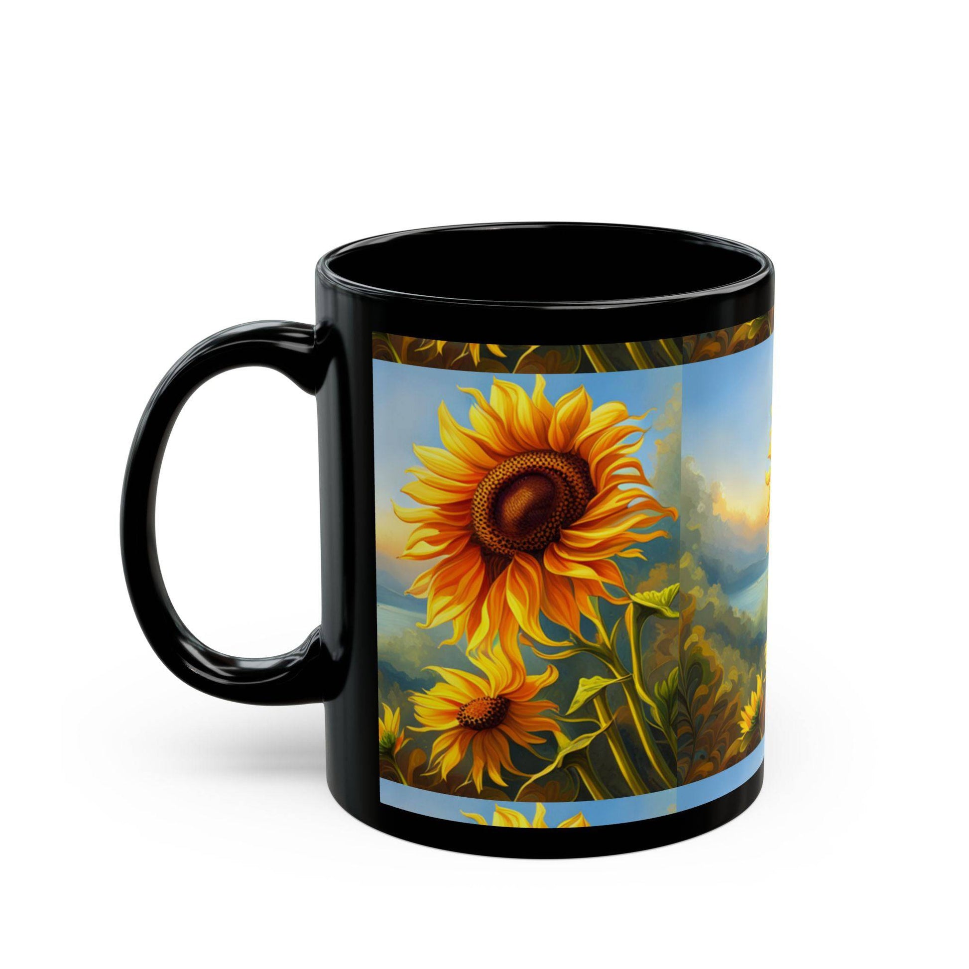 Black Sunflower Breakfast Mug (11oz, 15oz)  -  UK and Europe Only - Zion Legend Fashions