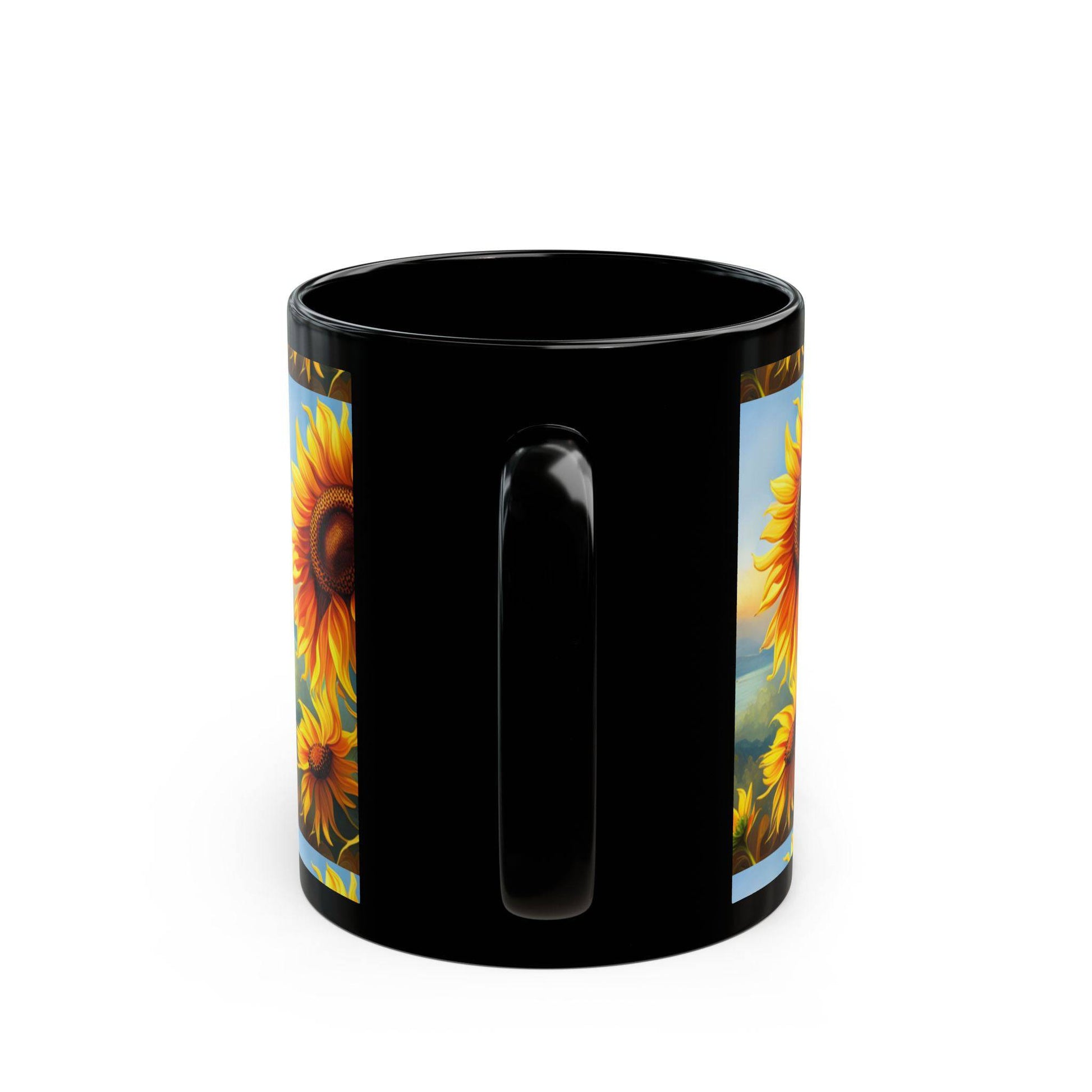 Black Sunflower Breakfast Mug (11oz, 15oz)  -  UK and Europe Only - Zion Legend Fashions