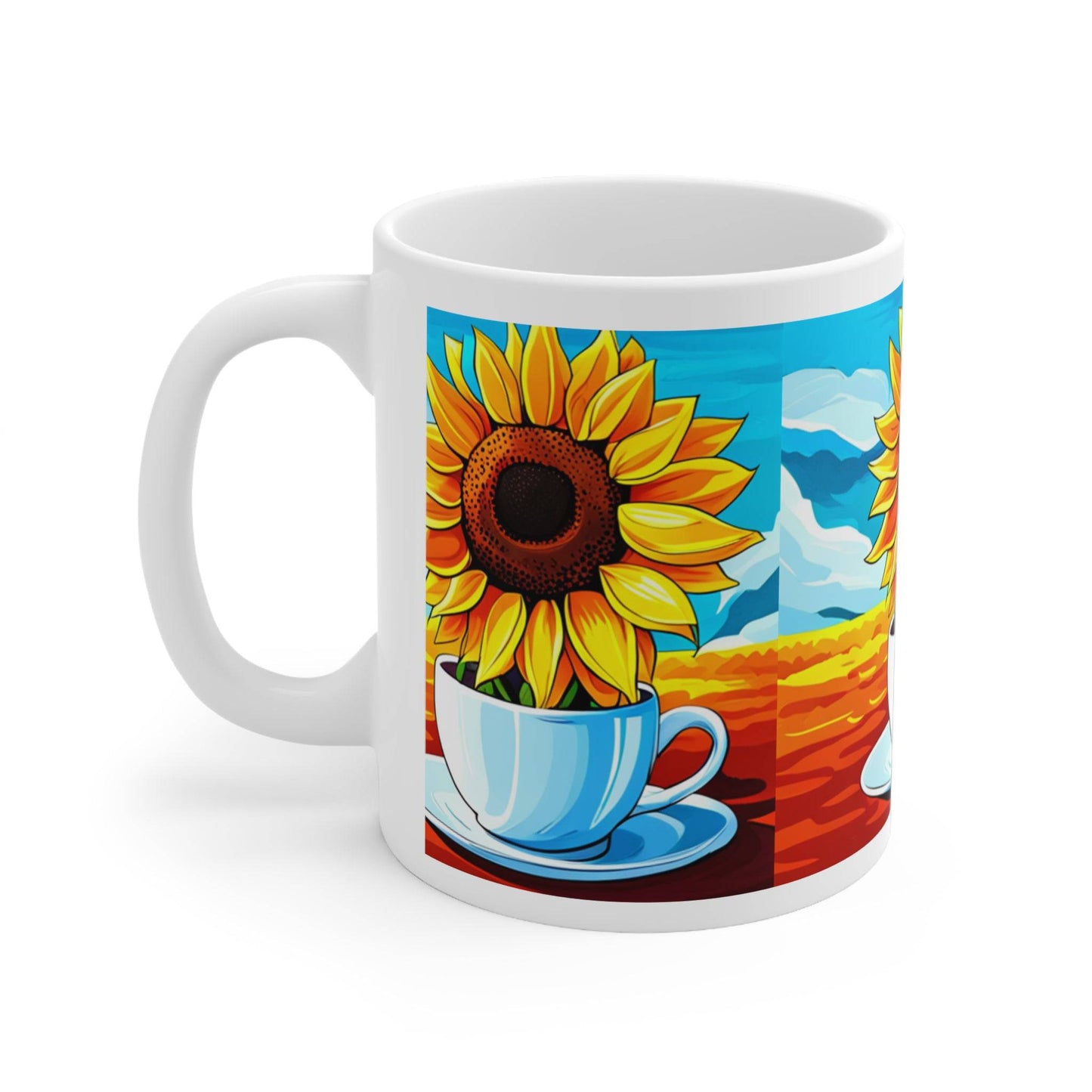 Sun-Flower White Ceramic Breakfast Mug, 11oz  -  USA and UK Only - Zion Legend Fashions