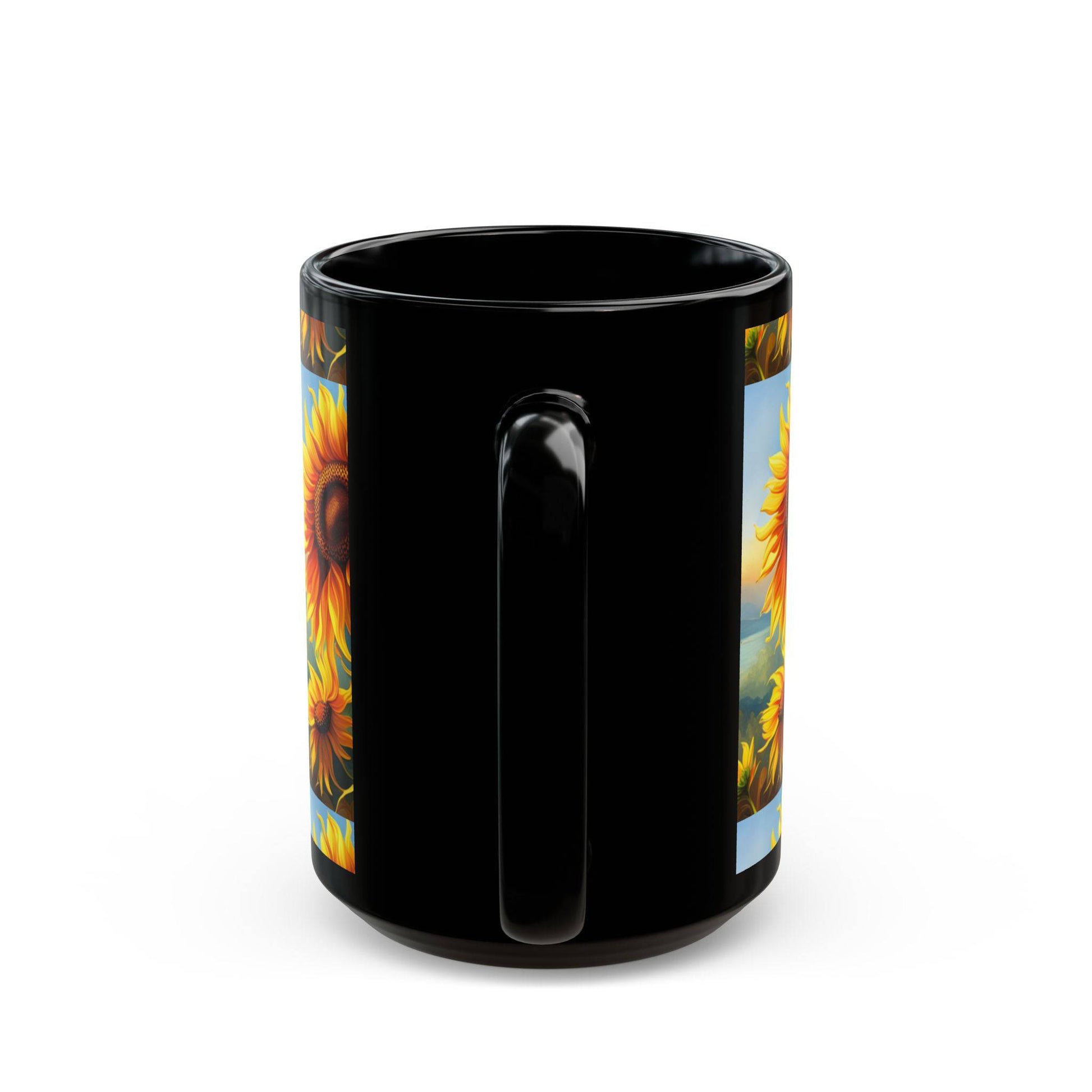 Black Sunflower Breakfast Mug (11oz, 15oz)  -  UK and Europe Only - Zion Legend Fashions