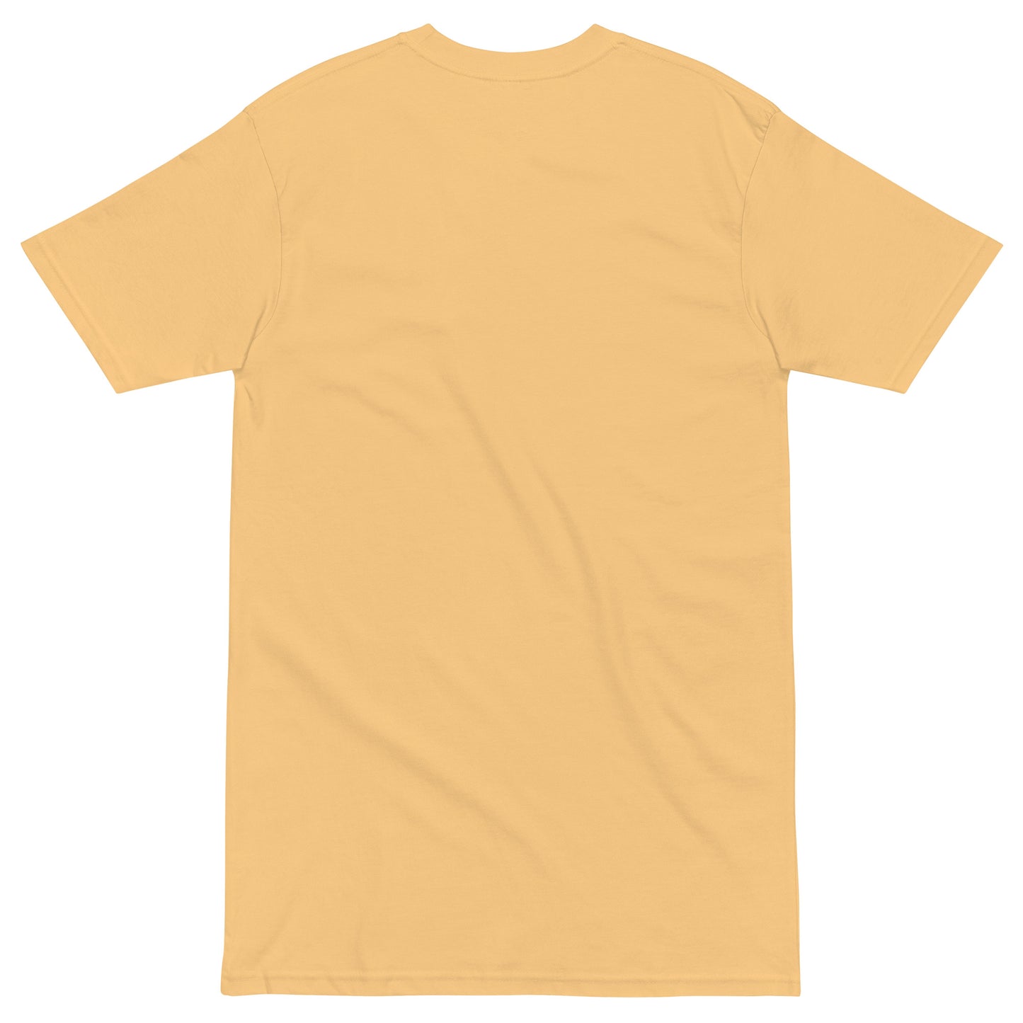 Back view of Everyday Love Men’s premium heavyweight tee in golden yellow color, showcasing its simple and classic design.