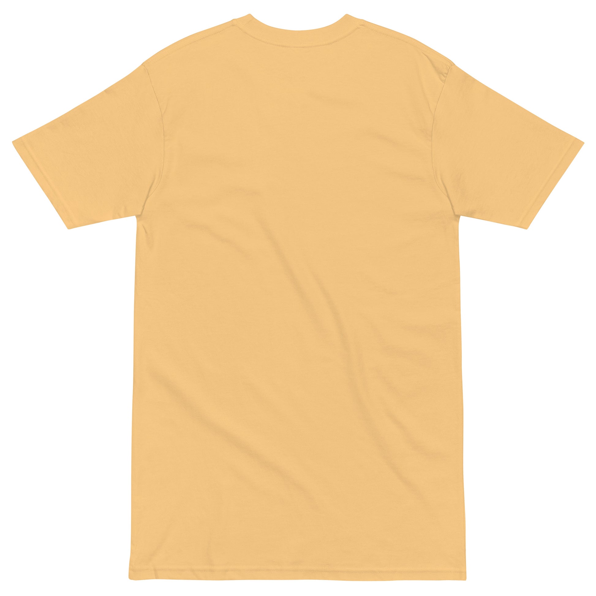 Back view of Everyday Love Men’s premium heavyweight tee in golden yellow color, showcasing its simple and classic design.