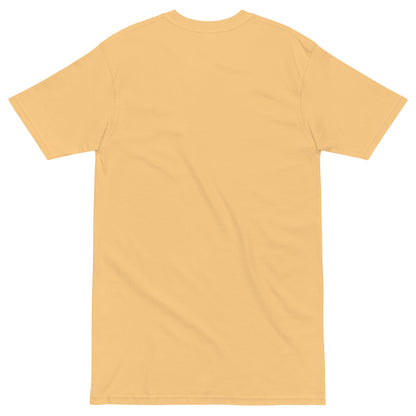 Back view of Everyday Love Men’s premium heavyweight tee in golden yellow color, showcasing its simple and classic design.