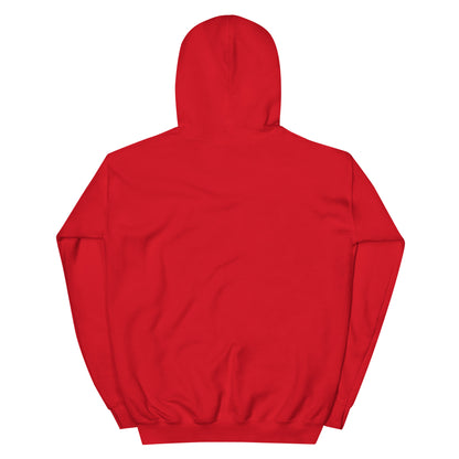 Back view of Timeless Companionship unisex hoodie in vibrant red, showcasing the soft, plush fabric and hood design.