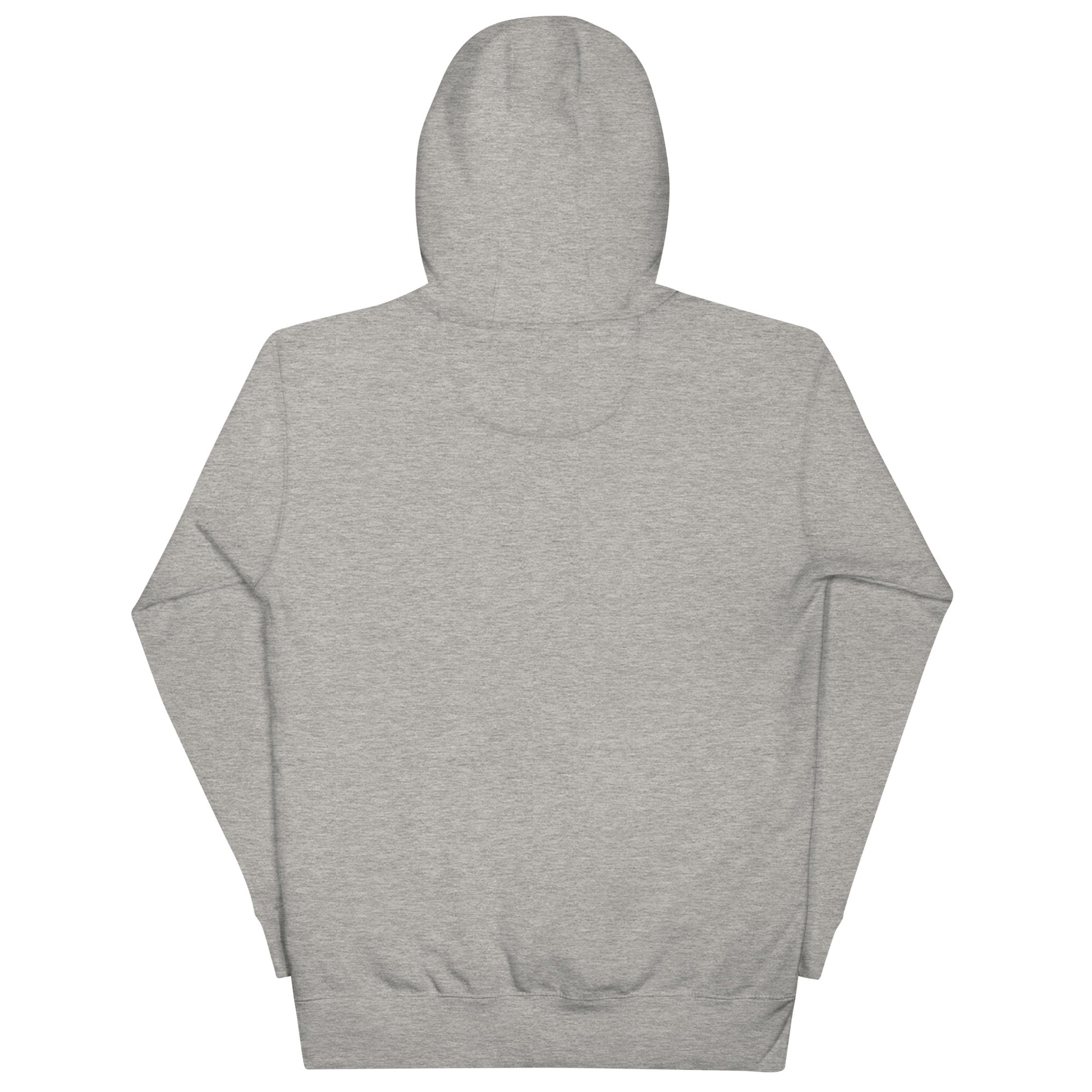 Back view of Gentle Nurse unisex hoodie in gray, featuring a 3-panel hood and pouch pocket for comfort.