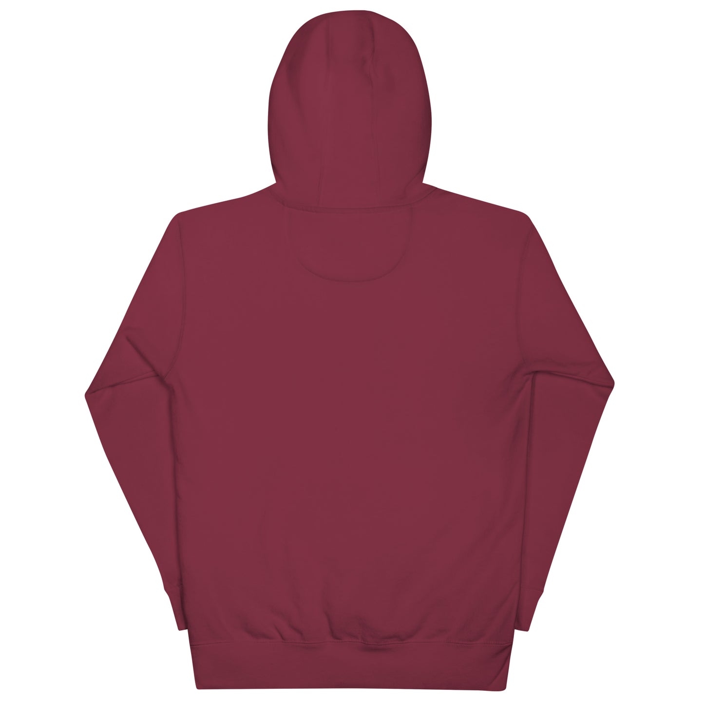 Back view of a burgundy unisex hoodie with a 3-panel hood, designed for comfort and style in nursing professions.