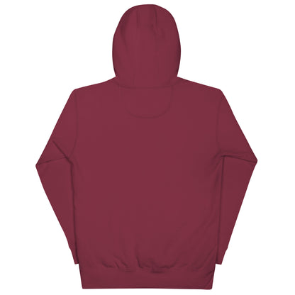 Back view of a burgundy unisex hoodie with a 3-panel hood, designed for comfort and style in nursing professions.